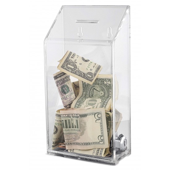 BEST MEDIA Rectangular Acrylic Donation & Suggestion Box, a Wall Mounted or Countertop Tip Box that comes with a secure Lock and Keys- 24-8x12-7 cm - Secure - 1 Piece - Transparent