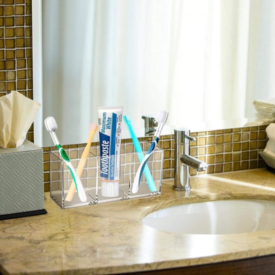 Clear Acrylic Makeup Brush Holder, Organizer, 3-Slots Cosmetic Brushes Storage Organizer, Countertop (20x7x9cm)