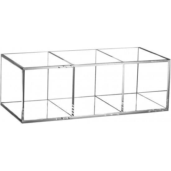 Clear Acrylic Makeup Brush Holder, Organizer, 3-Slots Cosmetic Brushes Storage Organizer, Countertop (20x7x9cm)