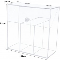 Clear Acrylic Organizer with Lid Large Dustproof with 3 Compartments, Brush Storage, First Aid Box (21x21x10cm)