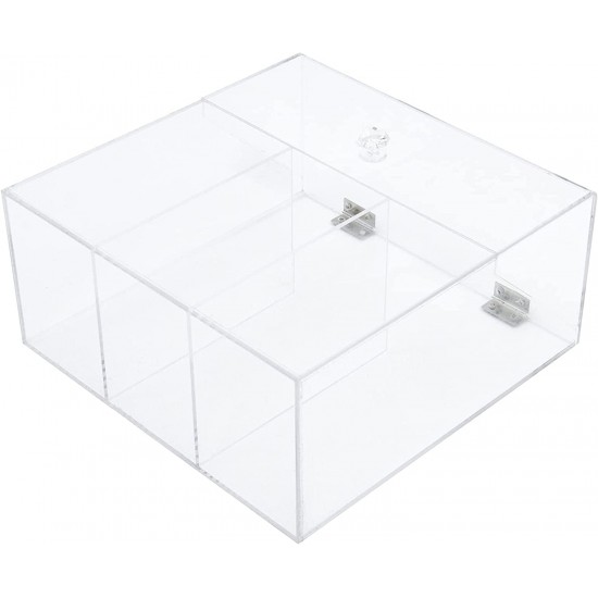 Clear Acrylic Organizer with Lid Large Dustproof with 3 Compartments, Brush Storage, First Aid Box (21x21x10cm)