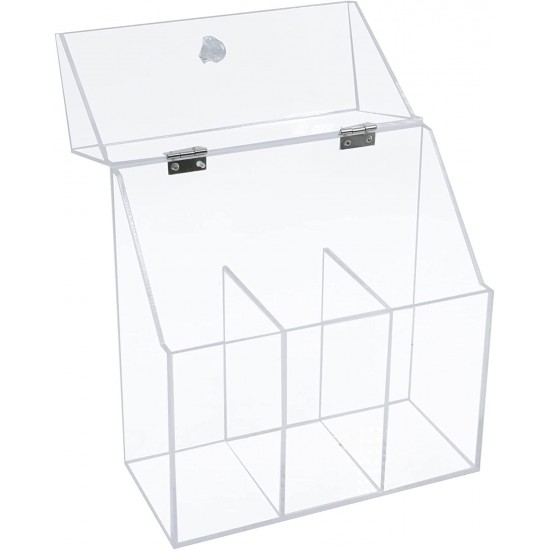 Clear Acrylic Organizer with Lid Large Dustproof with 3 Compartments, Brush Storage, First Aid Box (21x21x10cm)