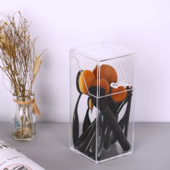 Clear Acrylic Makeup Brush Organizer, Brush & Eyebrow Pencil Cosmetic Holder, Dustproof 