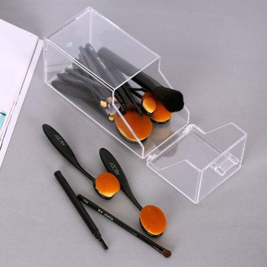 Clear Acrylic Makeup Brush Organizer, Brush & Eyebrow Pencil Cosmetic Holder, Dustproof 