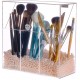 Acrylic Makeup Brush Holder with Decorative Pink Pearls, 3-Slot Personal Organizer with Closable Protective Lid, Heavy-Duty, Cosmetics Storage