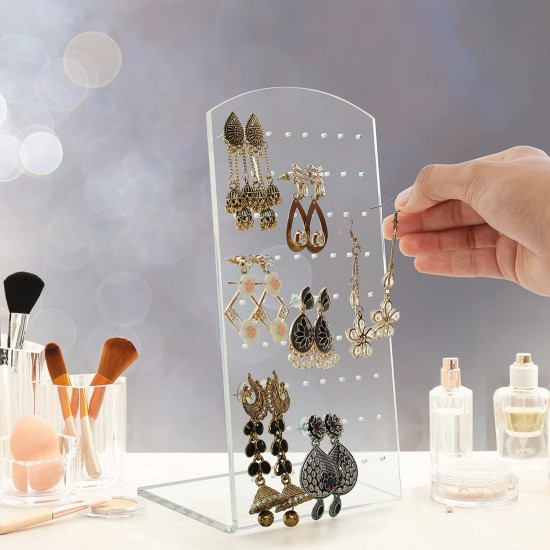 L-Shaped Clear Acrylic Earring Holder, Jewelry Display Stand (72 Holes)