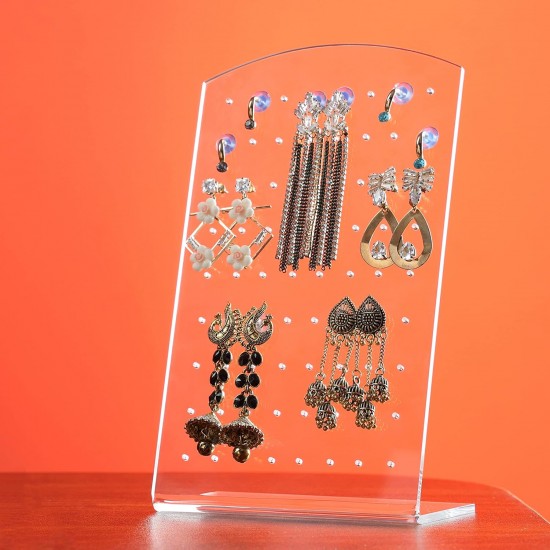 L-Shaped Clear Acrylic Earring Holder, Jewelry Display Stand (72 Holes)
