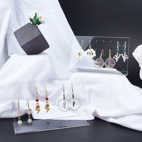 L-Shaped Clear Acrylic Earring Holder, Jewelry Display Stand (32 Holes) (2pack)