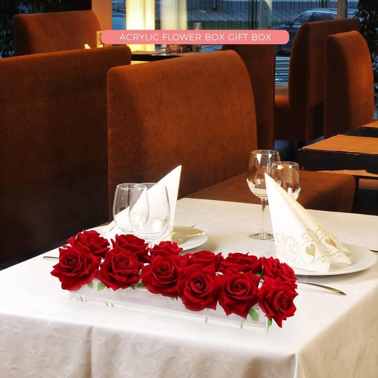 Clear Acrylic Long Rectangular Flower Vase (40x10x6cm), Floral Arrangements Decorative Centerpiece for Wedding Dining Table Vase for Home Decoration