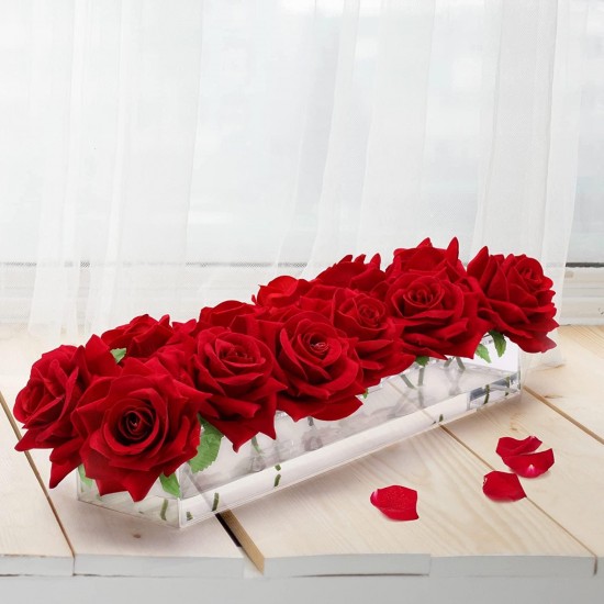 Clear Acrylic Long Rectangular Flower Vase (40x10x6cm), Floral Arrangements Decorative Centerpiece for Wedding Dining Table Vase for Home Decoration
