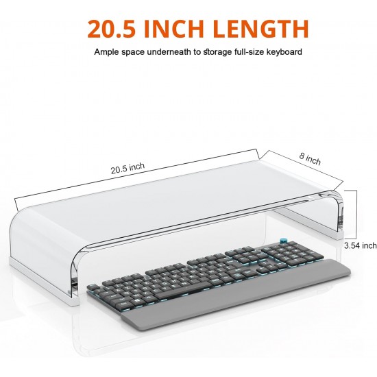 Clear Acrylic Monitor Stand Riser, 20.5'' Computer Monitor Stand for Laptop PC Printer Computer Riser