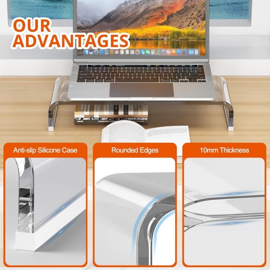 Clear Acrylic Monitor Stand Riser, 20.5'' Computer Monitor Stand for Laptop PC Printer Computer Riser