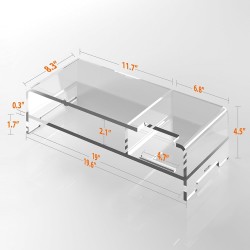 Clear Acrylic Monitor Stand, 20 Inch Width, 2 Tier with Storage, Desk Organizer, Desktop Printer, Laptop Storage Rack, Monitor Stand, Phone Holder