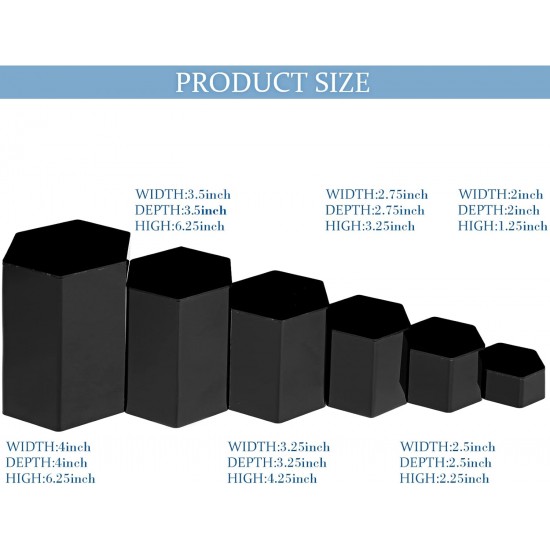 Hexagonal Acrylic Display Stand Riser for Accessories Jewelry ,Showcase (6 Sizes) (Black)