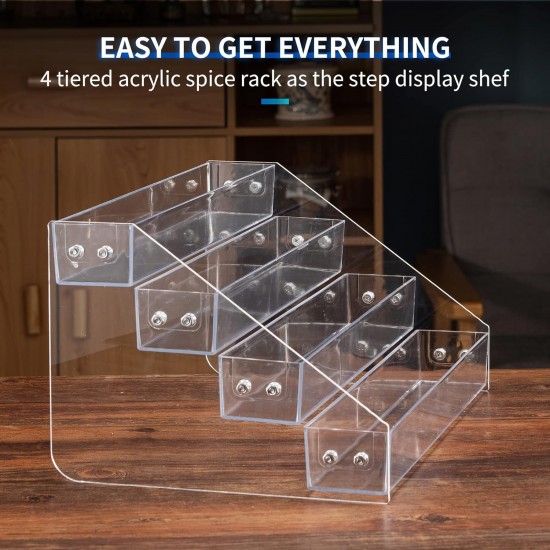 Clear Acrylic Spice Organizer, Spice Rack for Countertop, Cabinet, Pantry, Kitchen Storage (4 Tiers)