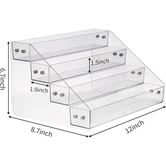 Clear Acrylic Spice Organizer, Spice Rack for Countertop, Cabinet, Pantry, Kitchen Storage (4 Tiers)