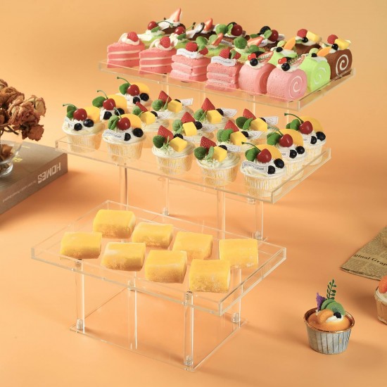 Clear Acrylic Dessert Table Display Set, Dessert Display Stands Buffet Risers for Cupcakes Dessert Pastry Food Fruit Candy Treat for Wedding Birthday Party (3 Pack)