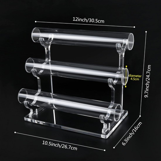 Clear Acrylic Jewelry and Watches Organizer, Stylish Crystal Bangle Bracelet Holder Jewelry Display for Selling, Invisible Detachable Holder (3 Tier)