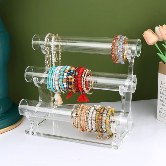 Clear Acrylic Jewelry and Watches Organizer, Stylish Crystal Bangle Bracelet Holder Jewelry Display for Selling, Invisible Detachable Holder (3 Tier)