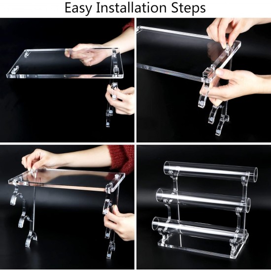 Clear Acrylic Jewelry and Watches Organizer, Stylish Crystal Bangle Bracelet Holder Jewelry Display for Selling, Invisible Detachable Holder (3 Tier)