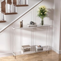 Clear Acrylic Narrow Console Table for Entryway Cylindrical Legs, Skinny Entry Table for Sofa, Foyer, Hallway, Living Room, Modern, 2-Tier