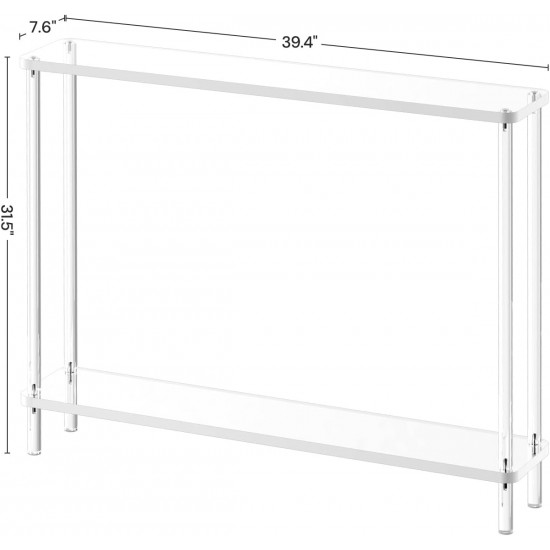 Clear Acrylic Narrow Console Table for Entryway Cylindrical Legs, Skinny Entry Table for Sofa, Foyer, Hallway, Living Room, Modern, 2-Tier
