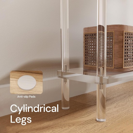 Clear Acrylic Narrow Console Table for Entryway Cylindrical Legs, Skinny Entry Table for Sofa, Foyer, Hallway, Living Room, Modern, 2-Tier