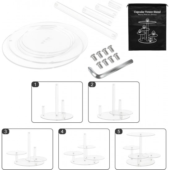 Clear Acrylic Cupcake Tower Stand, 4 Tier Stand with Tiered Tray Decor, Cupcake Display Stand Dessert and Pastry Holder for Birthday Baby Shower, Wedding, Christmas and Tea Party
