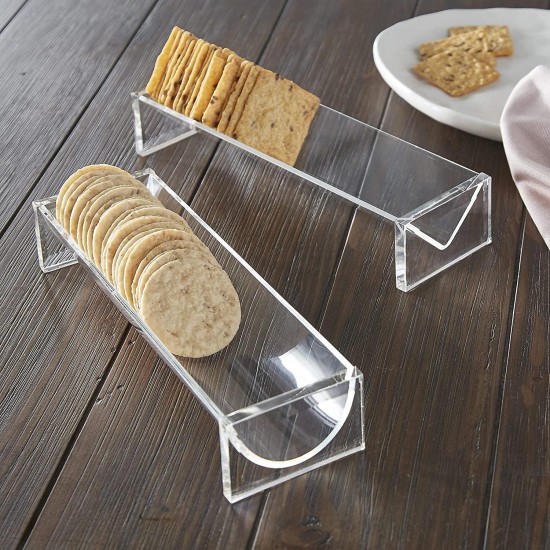 Cracker Tray for Serving, Set of 2 Rectangular Cracker Holder for Serving Trays, Food Display Cracker Serving Tray Stand for Home, Party & Charcuterie Board Platter, Acrylic riser