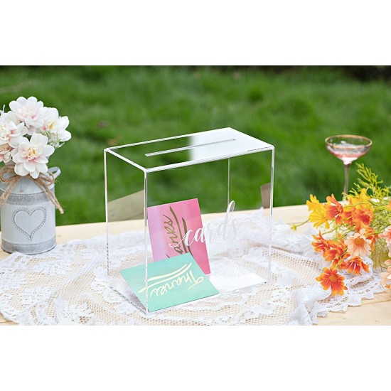 Clear Acrylic Wedding Card Box with Slot, Large (25x25x14cm)  Wedding Receptions Wishing Well Money Box, Birthdays, Memory Box
