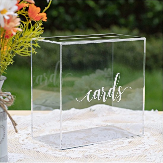 Clear Acrylic Wedding Card Box with Slot, Large (25x25x14cm)  Wedding Receptions Wishing Well Money Box, Birthdays, Memory Box