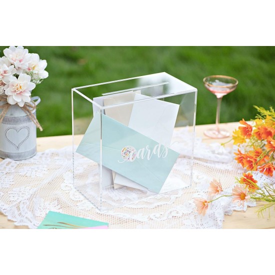 Clear Acrylic Wedding Card Box with Slot, Large (25x25x14cm)  Wedding Receptions Wishing Well Money Box, Birthdays, Memory Box