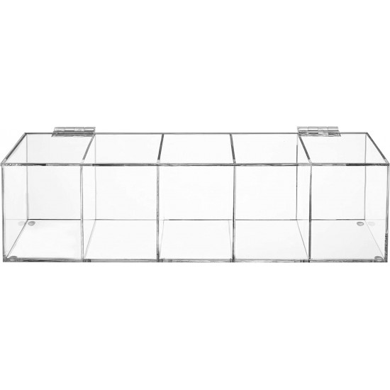 Clear Acrylic Tea Bag Organizer with Hinged Lid (35x10x8 cm), 5 Compartment