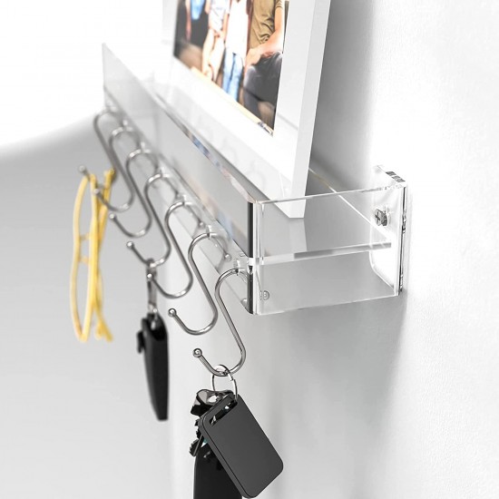 Acrylic Key Holder for Wall Decorative, Mail Sorter, Entryway Storage Organizer Key Rack with 7 Hooks,(42x10x7)