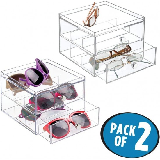 Clear acrylic glasses organizer, Storage Boxes for Glasses (2 Pack)(2 Drawers)