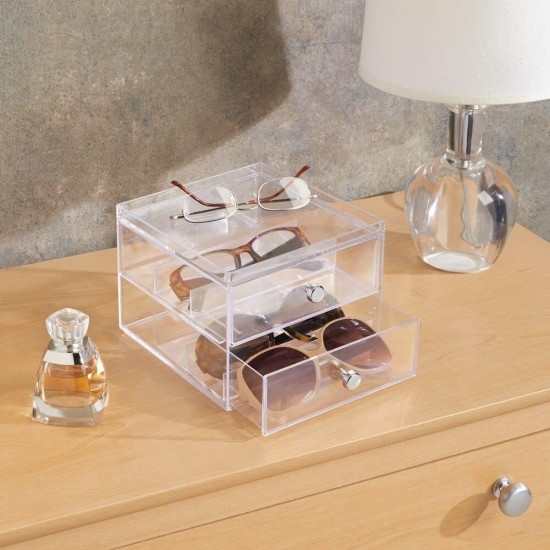 Clear acrylic glasses organizer, Storage Boxes for Glasses (2 Pack)(2 Drawers)