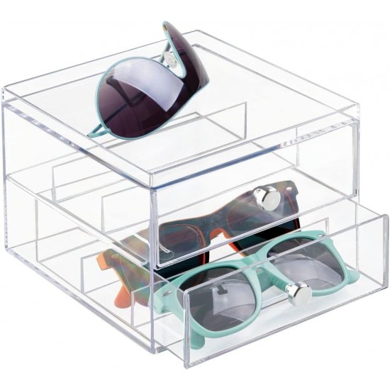Clear acrylic glasses organizer, Storage Boxes for Glasses (2 Pack)(2 Drawers)