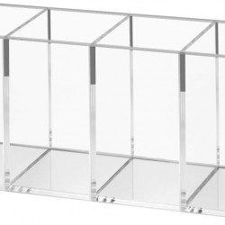 Clear Acrylic Pen Holder 4 Compartments, Pencil Organizer Cup for Countertop Desk Accessory Storage