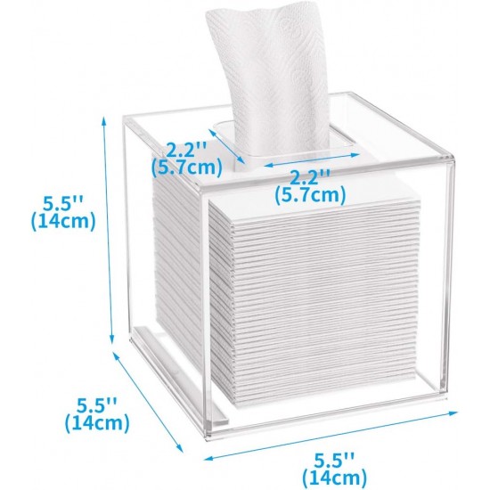 Clear acrylic tissue box with sliding lid for square napkins for home, office & restaurant