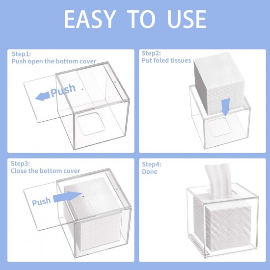 Clear acrylic tissue box with sliding lid for square napkins for home, office & restaurant