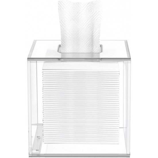 Clear acrylic tissue box with sliding lid for square napkins for home, office & restaurant
