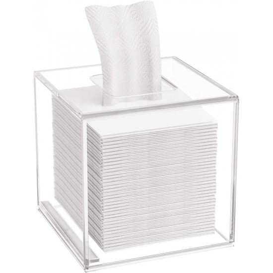 Clear acrylic tissue box with sliding lid for square napkins for home, office & restaurant