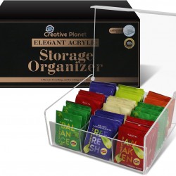 Clear Acrylic Tea Organizer with Lid for Kitchen Cabinets Pantry (9 Compartments)