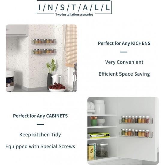 Clear Acrylic Spice Rack & Organizer, Wall Mount, Expandable for Kitchen (3 Pack)