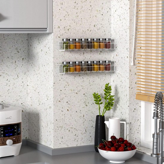 Clear Acrylic Spice Rack & Organizer, Wall Mount, Expandable for Kitchen (3 Pack)