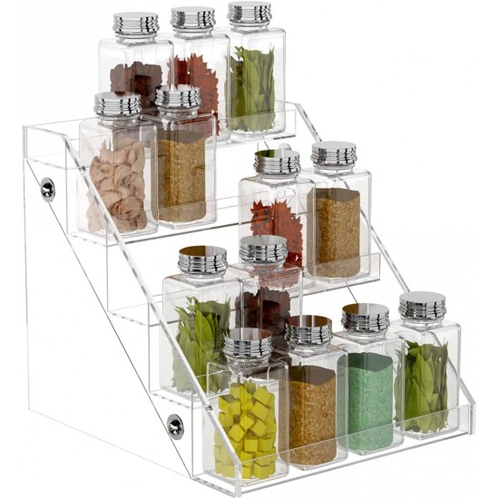 Clear Acrylic Spice Organizer, (5 Tiers) Seasoning Shelf Kitchen Spice for Countertop Pantry Cabinet