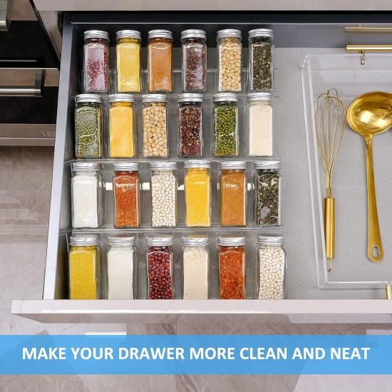 Clear Acrylic Spice Drawer Organizer – (4 Tier) Spice Organizer for Drawer – Durable and Lightweight Spice Rack Drawer Organizer – Adjustable Design – 1 Pack