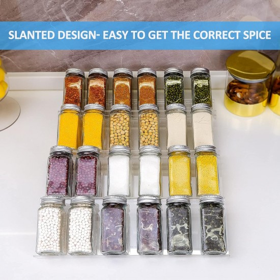 Clear Acrylic Spice Drawer Organizer – (4 Tier) Spice Organizer for Drawer – Durable and Lightweight Spice Rack Drawer Organizer – Adjustable Design – 1 Pack