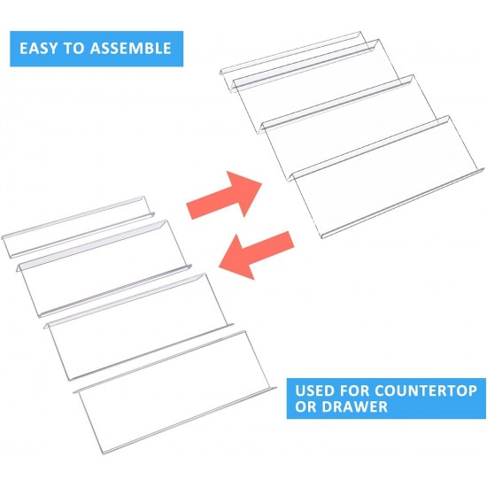 Clear Acrylic Spice Drawer Organizer – (4 Tier) Spice Organizer for Drawer – Durable and Lightweight Spice Rack Drawer Organizer – Adjustable Design – 1 Pack