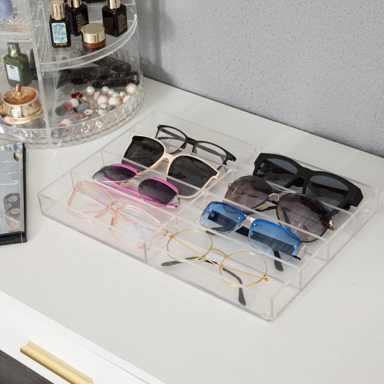 Clear Acrylic Sunglass Eyeglass Organizer Tray with (8 Compartments), Multipurpose Accessories Drawer Tray